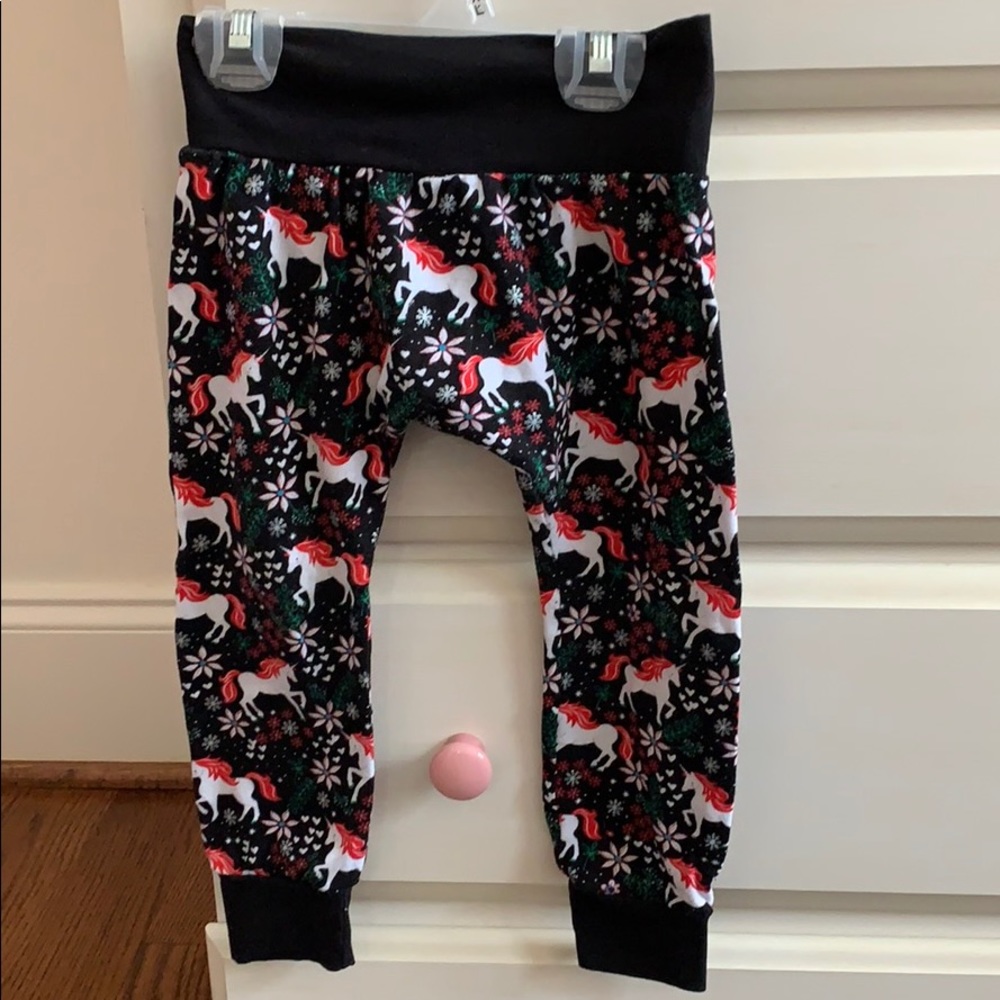 Christmas pants with unicorns on them